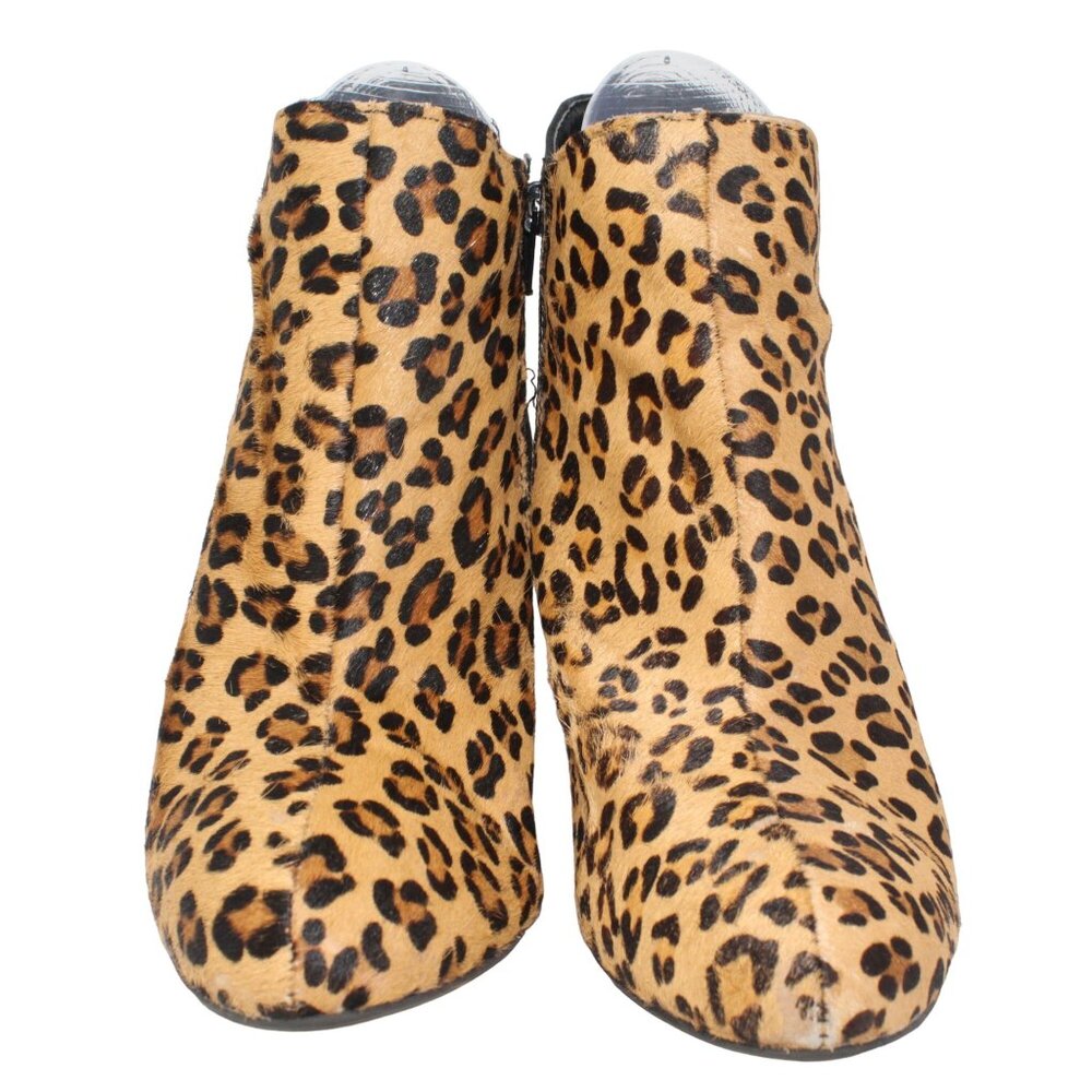 Express Sz 9M Cheetah Print Calf Hair Black Faux Suede Zip Ankle Heeled Booties - Picture 3 of 10